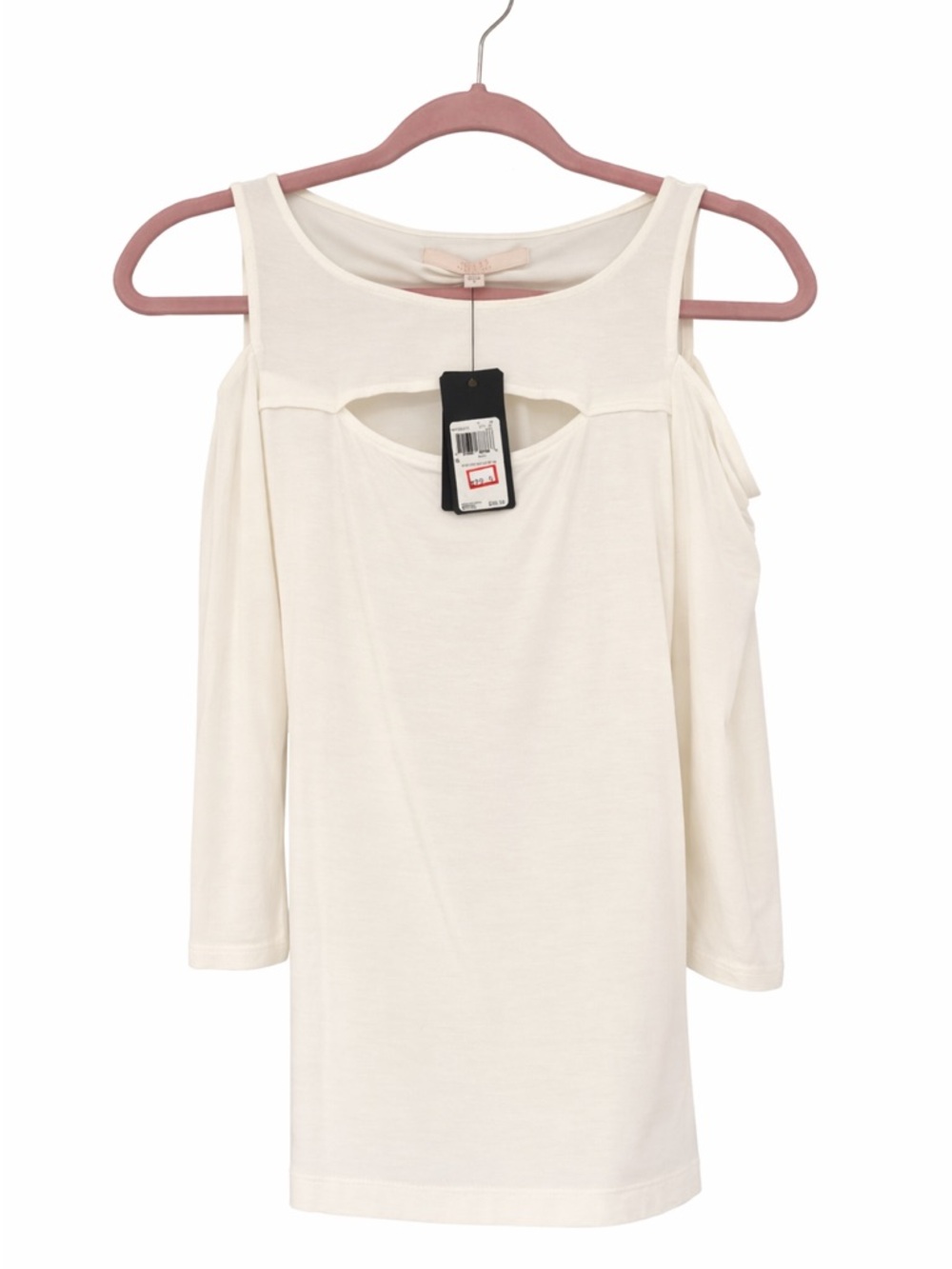 Guess Cream Cold-Shoulder Long Sleeve Top